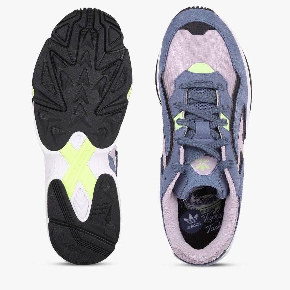 Adidas Women’s Yung-96 Sneakers - Purple, Black, and Neon Yellow Size8